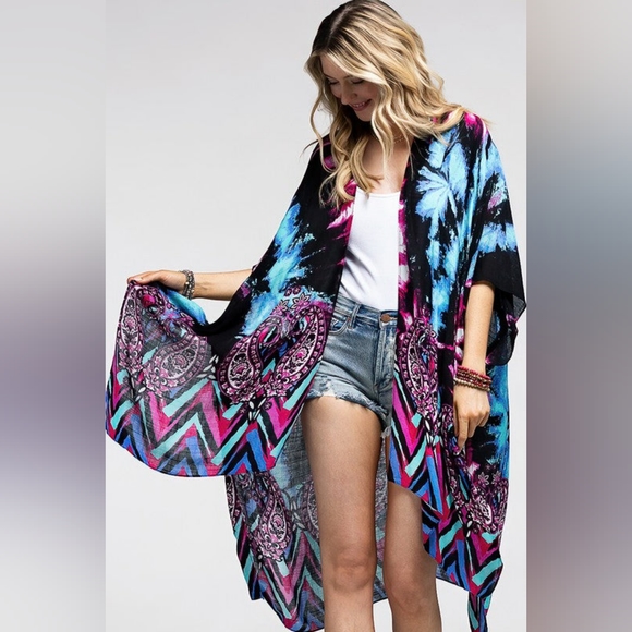 Vibrant Cosmic & Paisley Kimono - Psychedelic Colors - Lightweight Silky Fabric - Picture 4 of 6